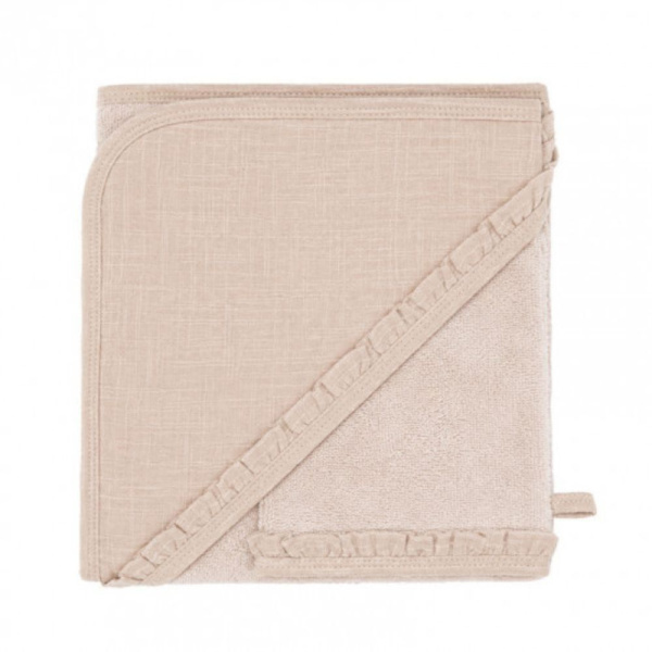 Cape de bain + gant bambou et gaze grège Bb&co