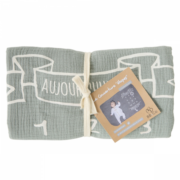 Couverture étape bébé - avec 2 accessoires - vert de gris / écru Bb&co
