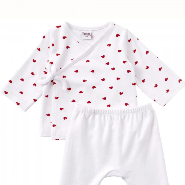 Ensemble cache-cœur blanc imprimé cœur 12 mois Bb&co