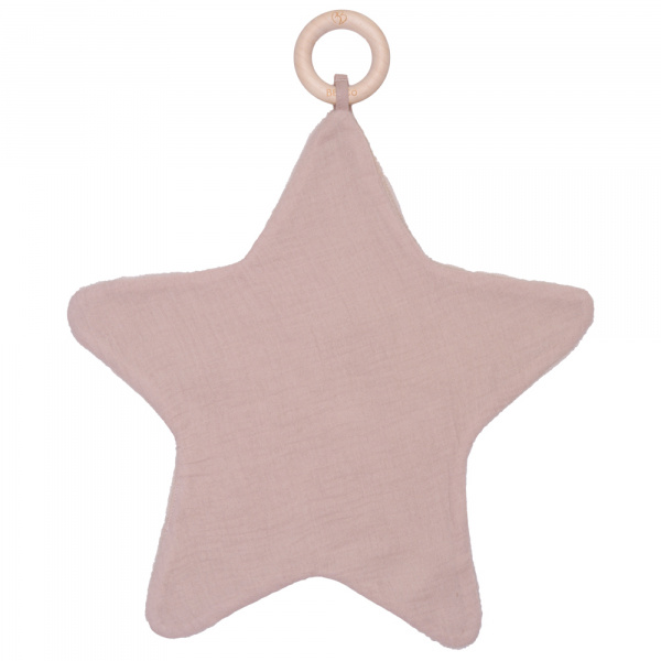 Doudou étoile bi-matière avec anneau de dentition pétale beige Bb&co
