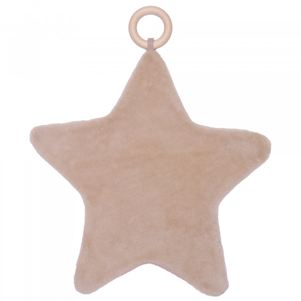 Doudou étoile bi-matière avec anneau de dentition pétale beige Bb&co