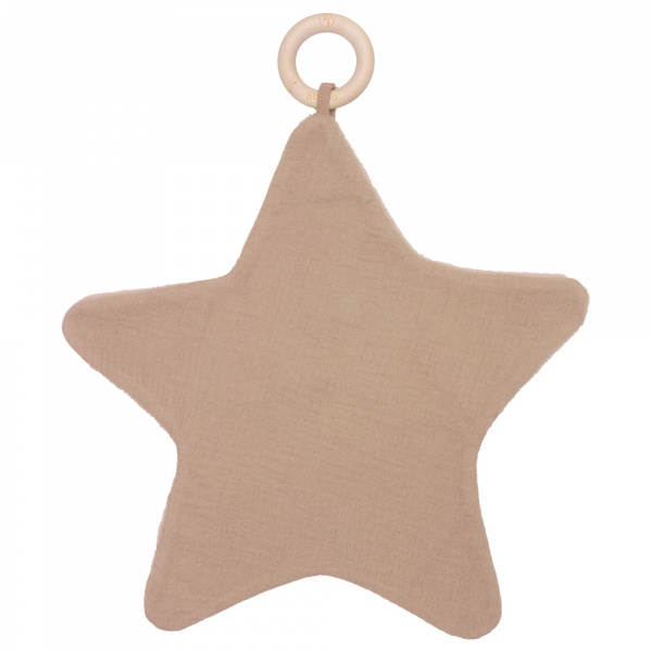 Doudou étoile bi-matière avec anneau de dentition pétale beige Bb&co