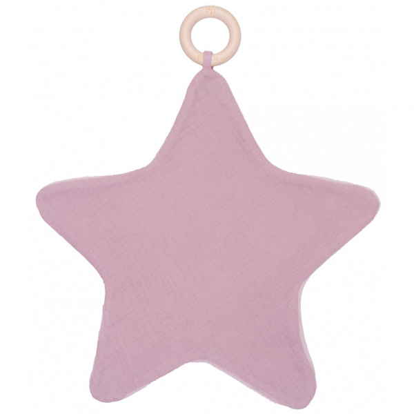 Doudou étoile bi-matière avec anneau de dentition pétale violet Bb&co