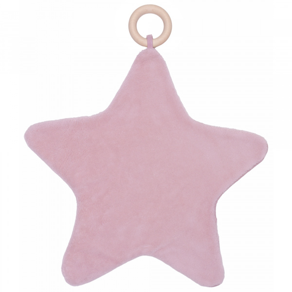 Doudou étoile bi-matière avec anneau de dentition pétale violet Bb&co