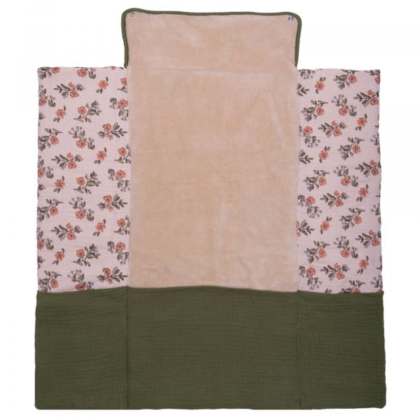 Tapis à langer pliable avec poches en gaze de coton fleurs / vert fougère Bb&co