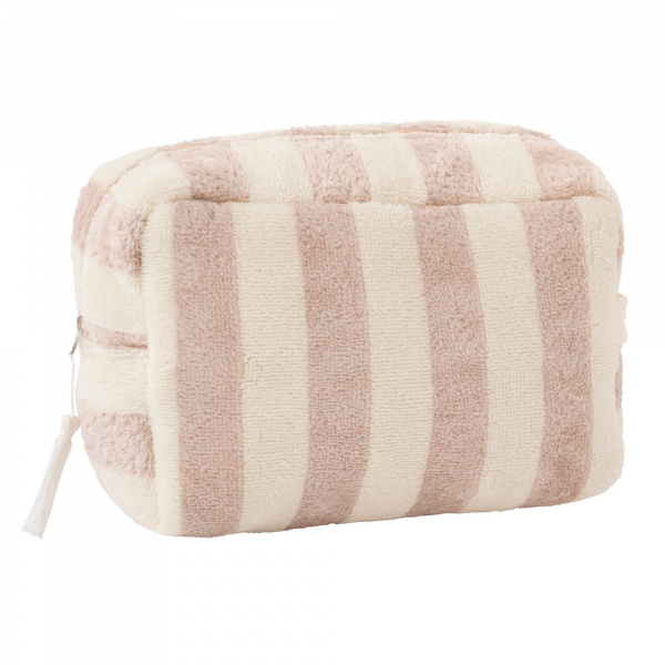 Trousse de toilette en bambou doublure imperméable rayée ivoire/ galet Bb&co
