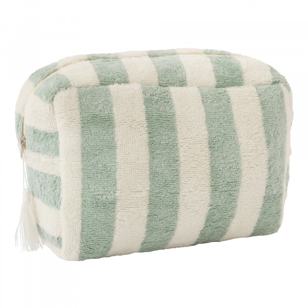 Trousse de toilette en bambou doublure imperméable rayée ivoire/ vert de gris Bb&co