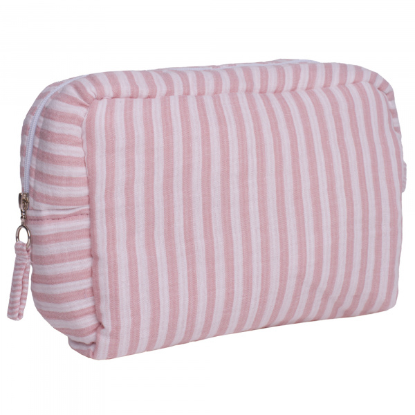 Trousse de toilette gaze de coton rayé vieux rose Bb&co