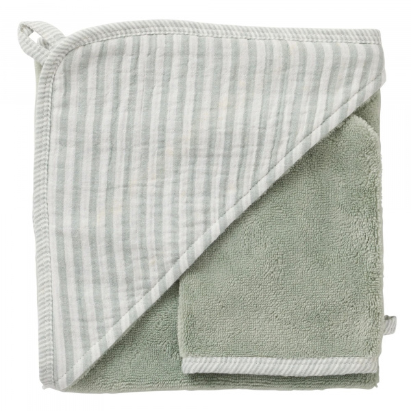 Cape de bain bébé avec gant de toilette soft stripes galet Bb&co