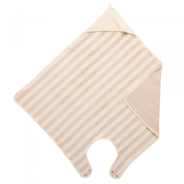 Cape de bain tablier en bambou et gaze rayée ivoire/ galet Bb&co