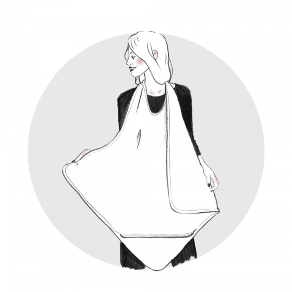 Cape de bain tablier en bambou et gaze rayée ivoire/ vert de gris Bb&co