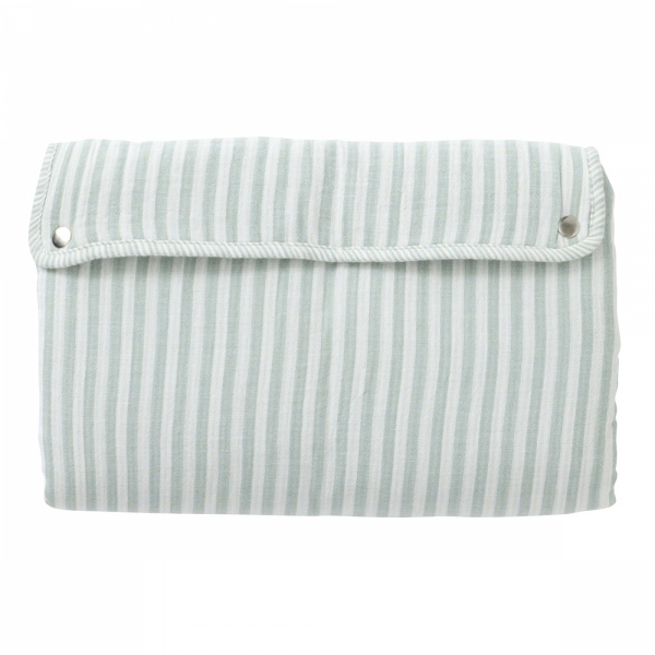 Matelas à langer nomade avec poches gaze de coton rayé vert de gris Bb&co