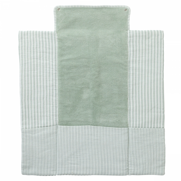 Matelas à langer nomade avec poches gaze de coton rayé vert de gris Bb&co