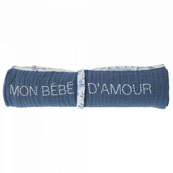 Lange gaze de coton pierre bleue / imprimé forêt Bb&co