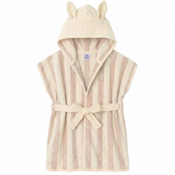 Peignoir bambou et gaze de coton rayée ivoire/ galet 0/2ans Bb&co