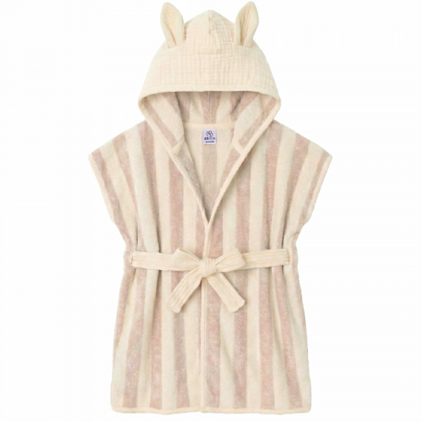 Peignoir bambou et gaze de coton rayée ivoire/ galet 2/4ans Bb&co