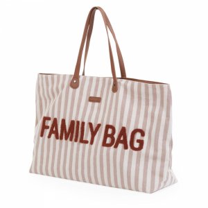 Sac à langer family bag à rayures terracotta et nude Childhome