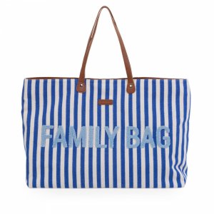 Sac à langer family bag à rayures bleu éléctrique et bleu clair Childhome