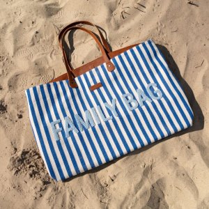 Sac à langer family bag à rayures bleu éléctrique et bleu clair Childhome