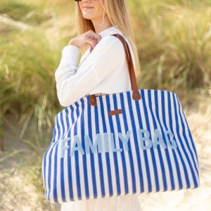 Sac à langer family bag à rayures bleu éléctrique et bleu clair Childhome
