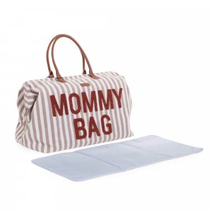 Sac à langer mommy bag rayures nude et terracotta Childhome
