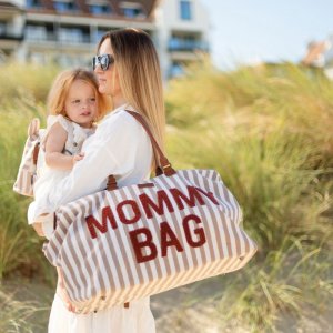 Sac à langer mommy bag rayures nude et terracotta Childhome