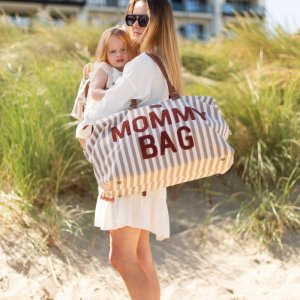 Sac à langer mommy bag rayures nude et terracotta Childhome