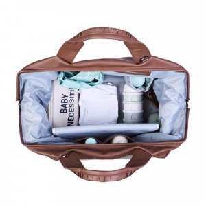 Sac à langer mommy bag signature simili cuir marron foncé Childhome