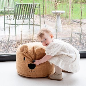 Pouf enfant teddy bear beige en bouclette - 40 cm Childhome
