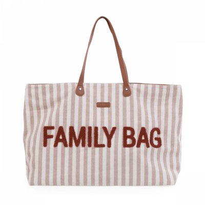 Sac à langer family bag à rayures terracotta et nude