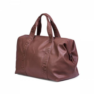 Sac à langer mommy bag signature simili cuir marron foncé