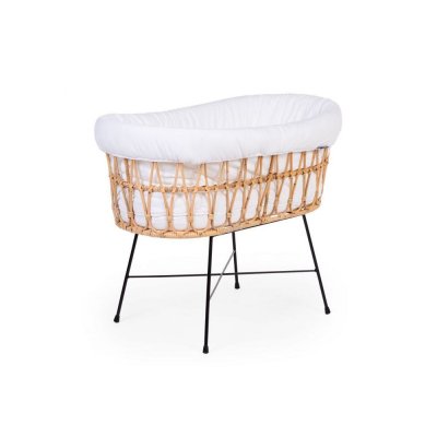 Berceau rotin avec base en métal + matelas jersey écru
