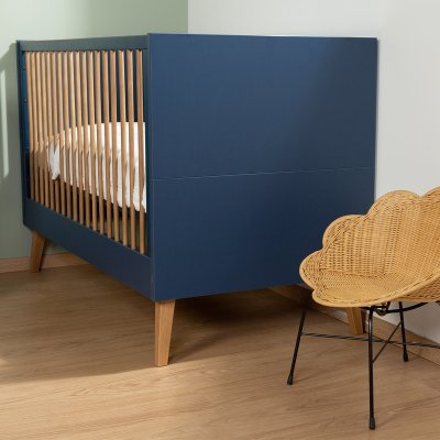 Chambre bébé duo lit 70x140cm évolutif + commode à  langer bold blue bleu pied naturel
