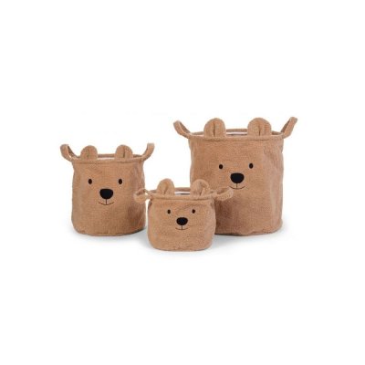 Set de 3 paniers de rangement teddy beige