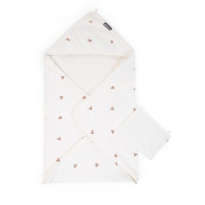 Cape de bain + gant mousseline cœurs - 80 x 80 cm