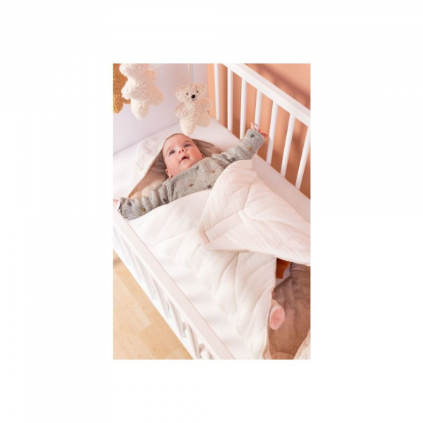 Couverture enveloppante universelle 75x75 cm en mousseline et jersey beige Childhome