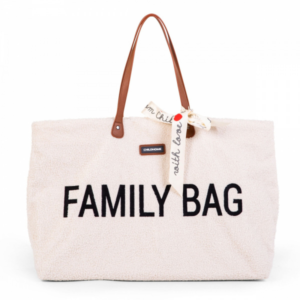 Sac à langer family bag teddy bouclette écru Childhome