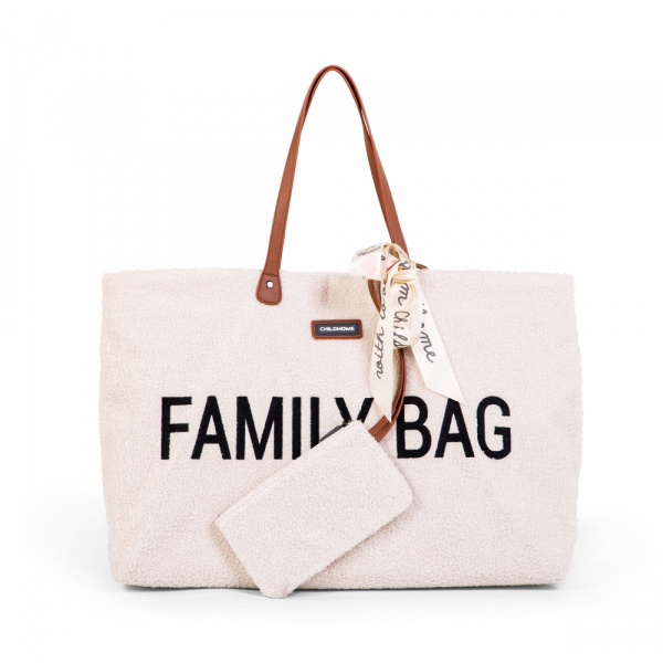 Sac à langer family bag teddy bouclette écru Childhome
