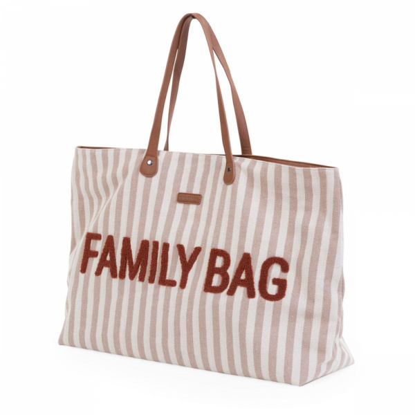 Sac à langer family bag à rayures terracotta et nude Childhome