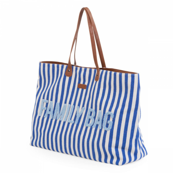Sac à langer family bag à rayures bleu éléctrique et bleu clair Childhome
