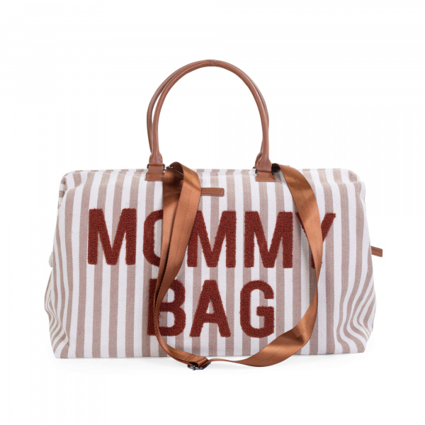 Sac à langer mommy bag rayures nude et terracotta Childhome
