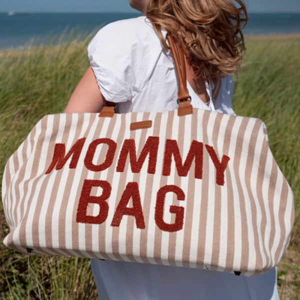 Sac à langer mommy bag rayures nude et terracotta Childhome