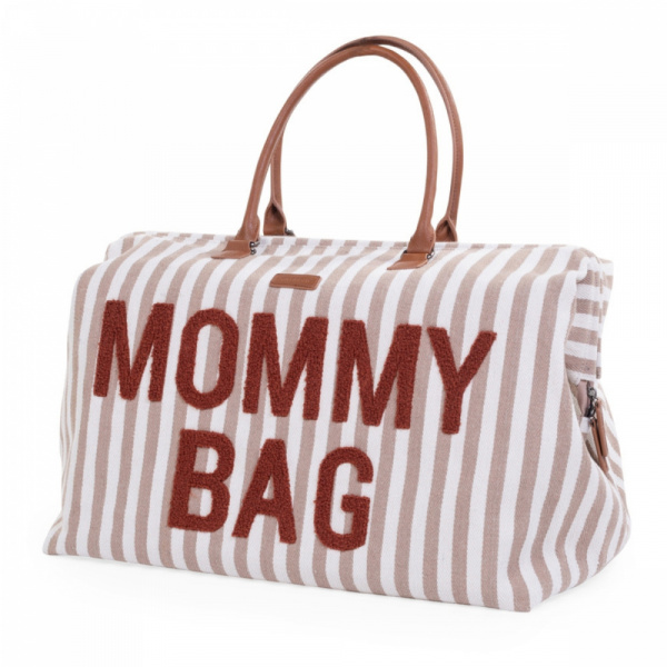 Sac à langer mommy bag rayures nude et terracotta Childhome