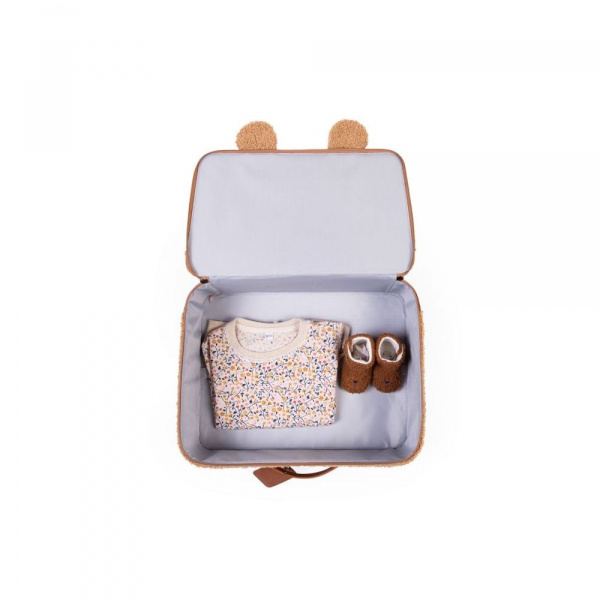 Valise enfant mini traveller à rayures terracotta et nude Childhome