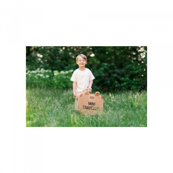 Valise enfant mini traveller à rayures terracotta et nude Childhome