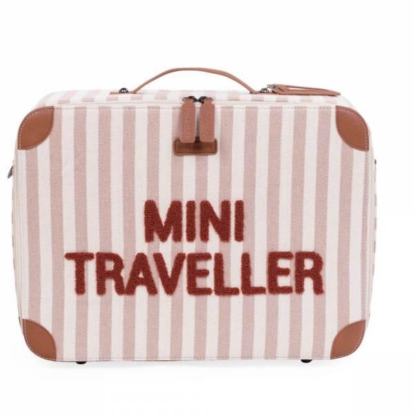 Valise enfant mini traveller à rayures terracotta et nude Childhome