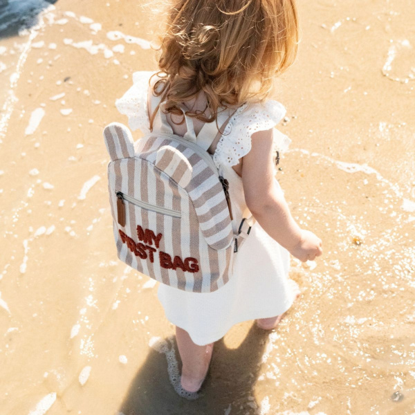 Sac à dos enfant my first bag à rayures nude et terracotta Childhome