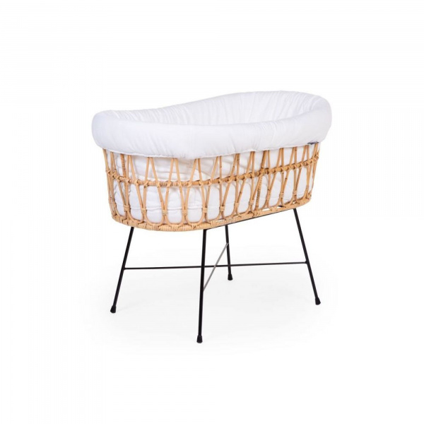 Berceau rotin avec base en métal + matelas jersey écru Childhome