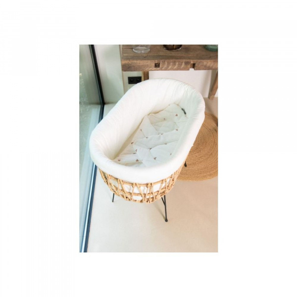 Berceau rotin avec base en métal + matelas jersey écru Childhome