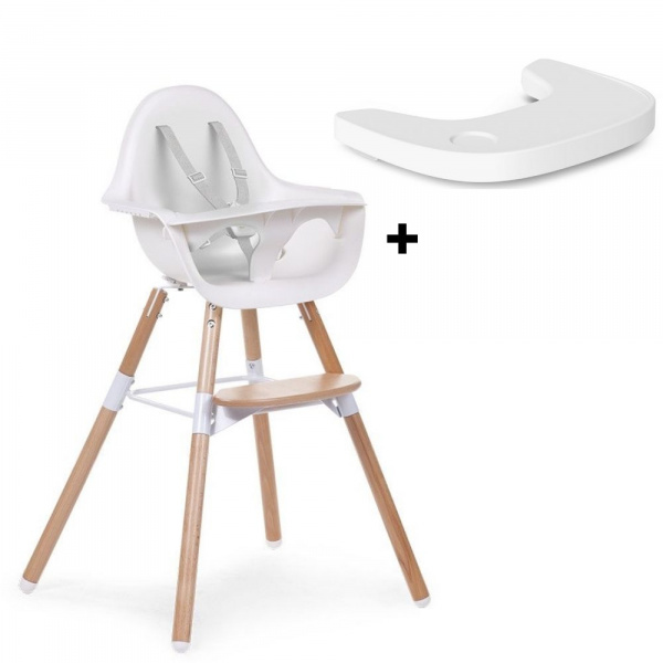 Pack chaise haute évolutive evolu 2 blanche + tablette blanche Childhome
